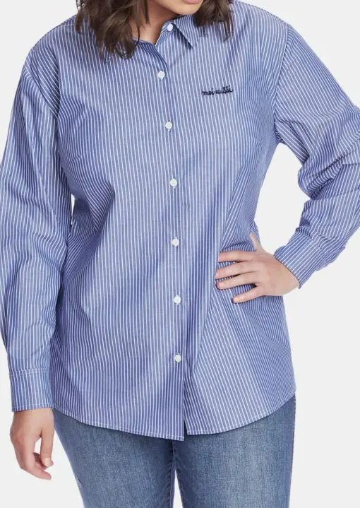 Plus Size Women's Court & Rowe Preppy Embroidered Stripe Shirt - Blue/Grey Size 1X