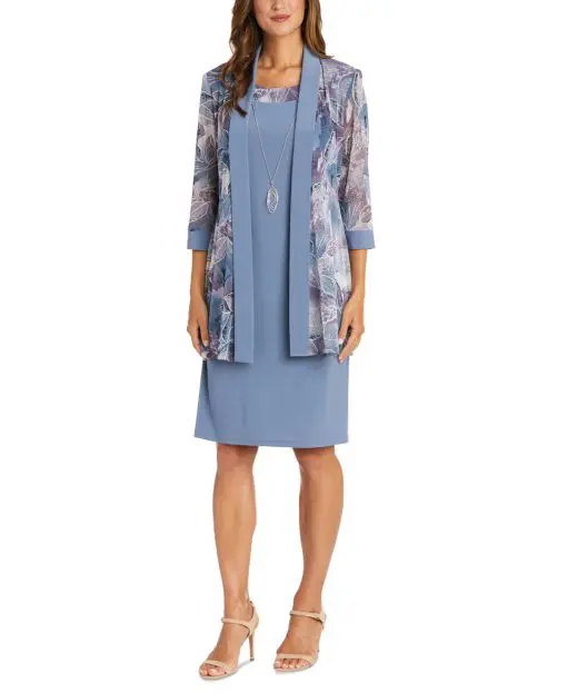 R & M Richards Plus Size Dress & Printed Jacket - Steel 20W