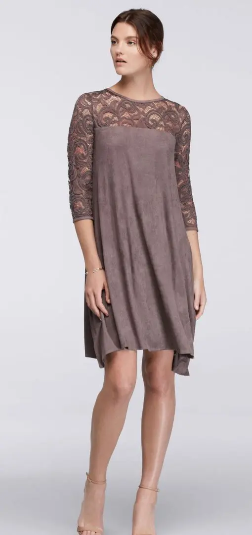 ROBBIE BEE lace and faux-suede swing dress SIZEPM