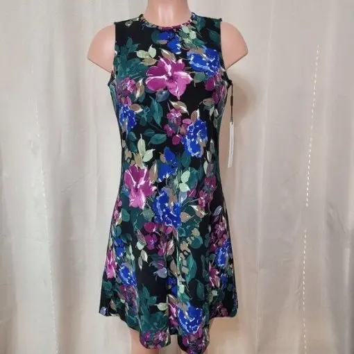 Calvin Klein Jersey Shift Dress Women's Keyhole Back Floral Print Size 2