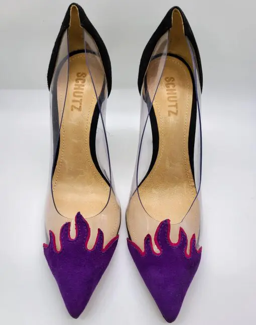 SCHUTZ DEN FLAME BLACK PURPLE VINYL HIGH-HEEL PUMPS 7B