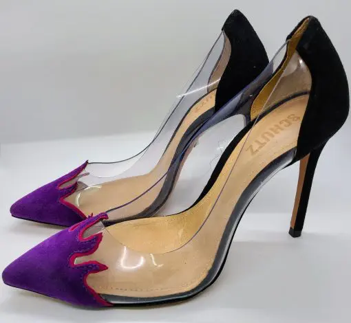 SCHUTZ DEN FLAME BLACK PURPLE VINYL HIGH-HEEL PUMPS 7B - Image 2