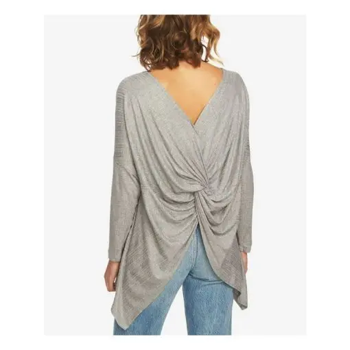 STATE Womens Gray Twist-back Long Sleeve Crew Neck Top Juniors Size XL - Image 2