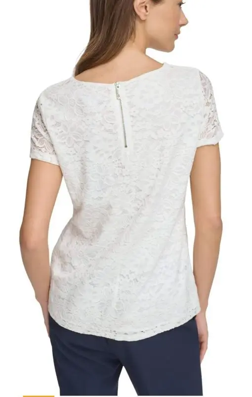 Tommy Hilfiger Women's Lace Scoop Neck Short Sleeve Woven Top Blouse SIZES - Image 2