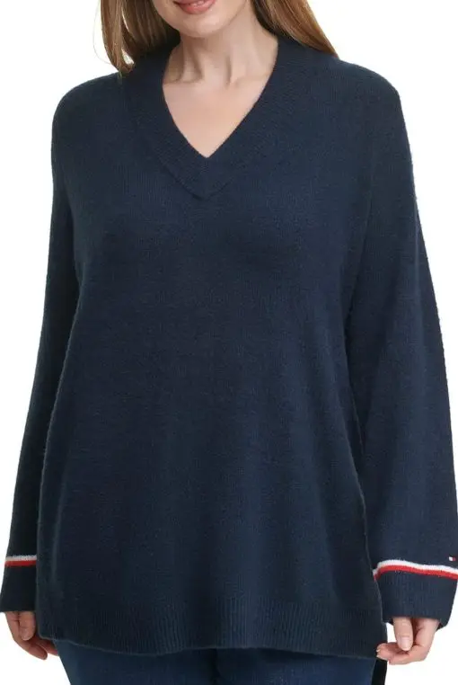 Tommy Hilfiger Women's Plus Soft V-Neck Long Sleeve Sweater 1X