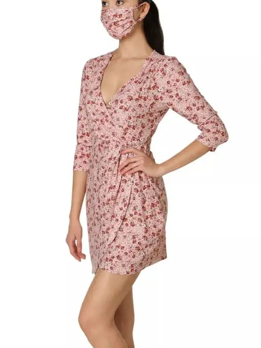 ULTRA FLIRT Womens Pink Floral 3/4 Sleeve V Neck Short Tulip Dress Juniors XS