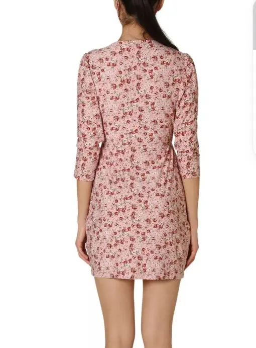 ULTRA FLIRT Womens Pink Floral 3/4 Sleeve V Neck Short Tulip Dress Juniors XS - Image 2