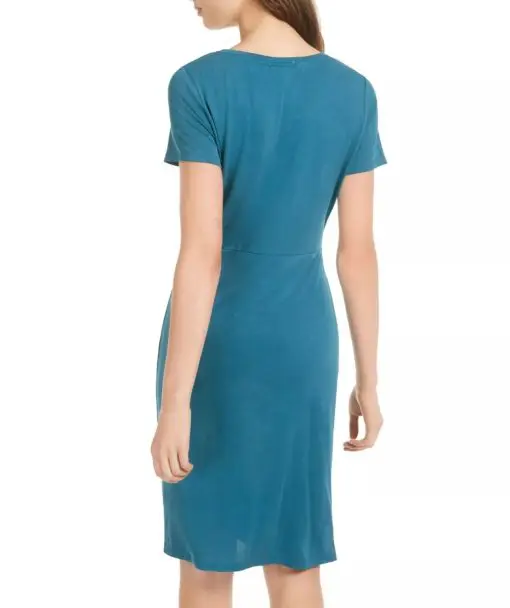 ULTRA FLIRT Womens Teal Ruched Short Sleeve Jewel Neck Above the Knee Sheath Dress Juniors S - Image 2