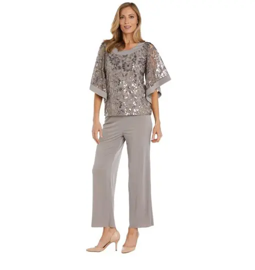 Women's R&M Richards 2-Piece Butterfly Sequin Top and Straight-Leg Pants Set, Size: 6