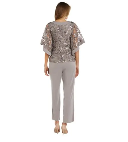 Women's R&M Richards 2-Piece Butterfly Sequin Top and Straight-Leg Pants Set, Size: 6 - Image 2