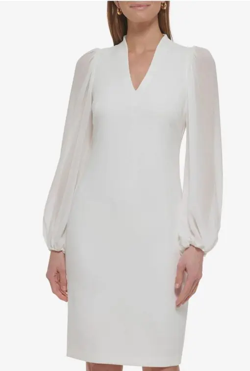 Women's Vince Camuto Kors Chiffon Long Sleeve Crepe Dress, Size 0 - Ivory