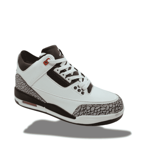 Men's Classic Retro Style Basketball Sneakers - White & Black with Elephant Print Accents