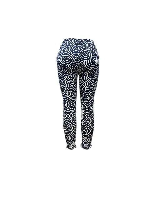 Women's Navy Blue Spiral Print Drawstring Leggings - High Waist Yoga Pants for Comfort and Style - Image 3