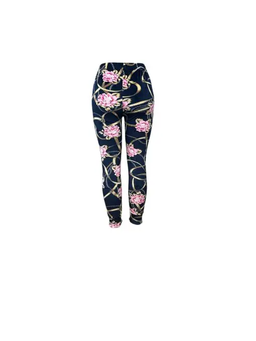 Women's Floral Chain Print Drawstring High-Waist Jogger Leggings - Stylish & Comfortable Casual Wear - Image 3