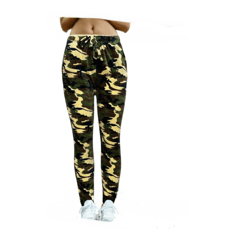 Women's High-Waist Army Green Camouflage Jogger Pants with Adjustable Drawstring