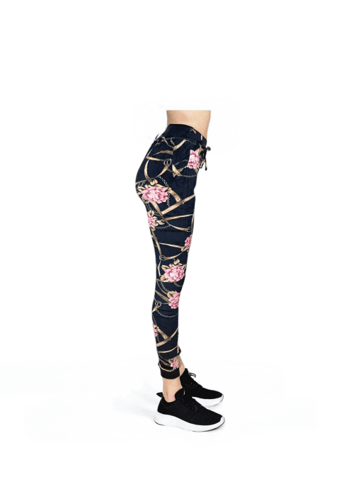 Women's Floral Chain Print Drawstring High-Waist Jogger Leggings - Stylish & Comfortable Casual Wear - Image 2