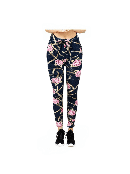 Women's Floral Chain Print Drawstring High-Waist Jogger Leggings - Stylish & Comfortable Casual Wear