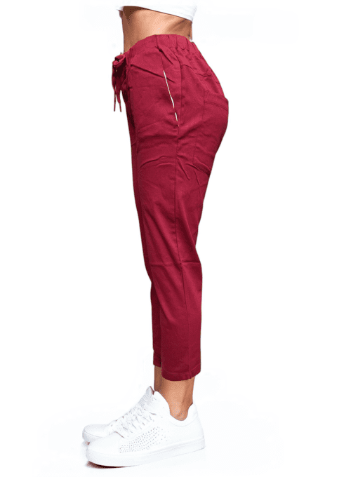 Women's Maroon High-Waist Drawstring Cropped Pants - Casual Loose Fit - Image 2