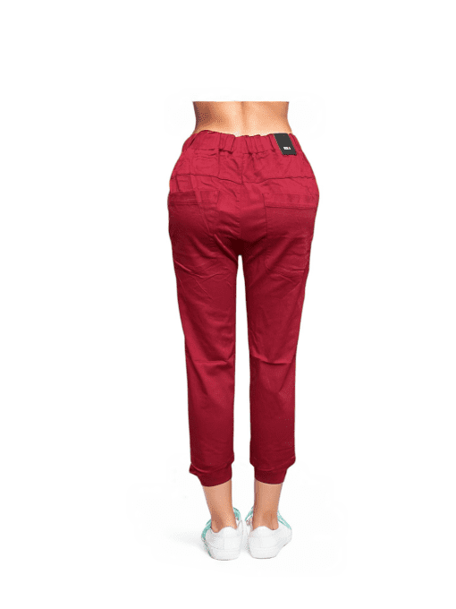 Women's Maroon High-Waist Drawstring Cropped Pants - Casual Loose Fit - Image 3