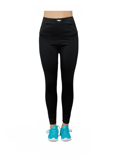 Women's High-Waist Black Leggings - Slim Fit, Cross Waist Detail, Comfortable & Stretchy Workout Tights