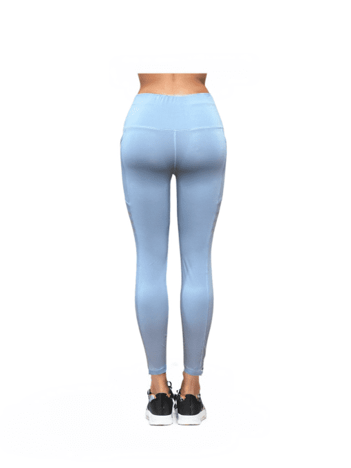 Women's High-Waisted Sky Blue Leggings - Stylish Compression Fit with Side Pockets - Image 3