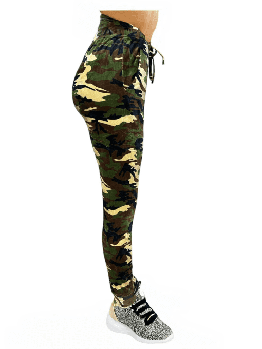 Women's High-Waist Army Green Camouflage Jogger Pants with Adjustable Drawstring - Image 2