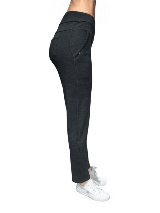 Women's High-Waist Black Slim-Fit Pants with Functional Side Pockets - Image 2