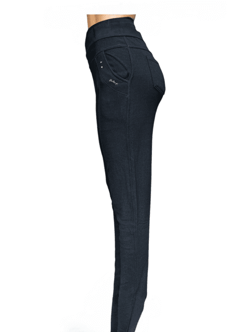 Women's Black High-Waist Stretchable Slim Pants with Rivet Pockets - Image 3