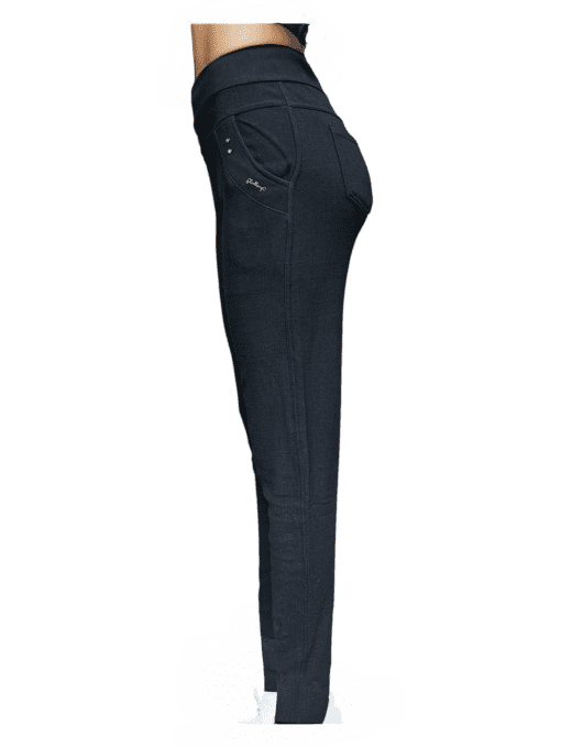 Women's Black High-Waist Tapered Slim-Fit Pants with Rivet Accent Pockets - Image 2