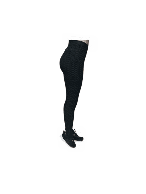 Women's High-Waist Honeycomb Textured Leggings with Butt-Lifting Effect - Classic Black - Image 2