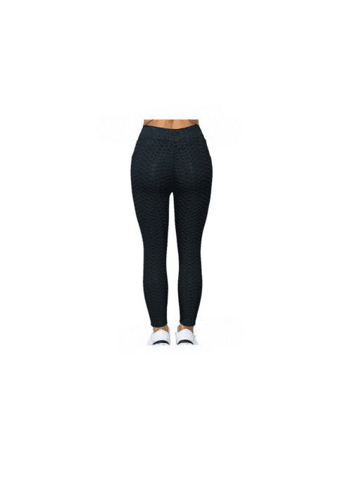 Women's High-Waist Honeycomb Textured Leggings with Butt-Lifting Effect - Classic Black - Image 3