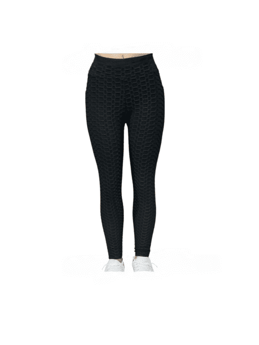 Women's High-Waist Honeycomb Textured Leggings with Butt-Lifting Effect - Classic Black