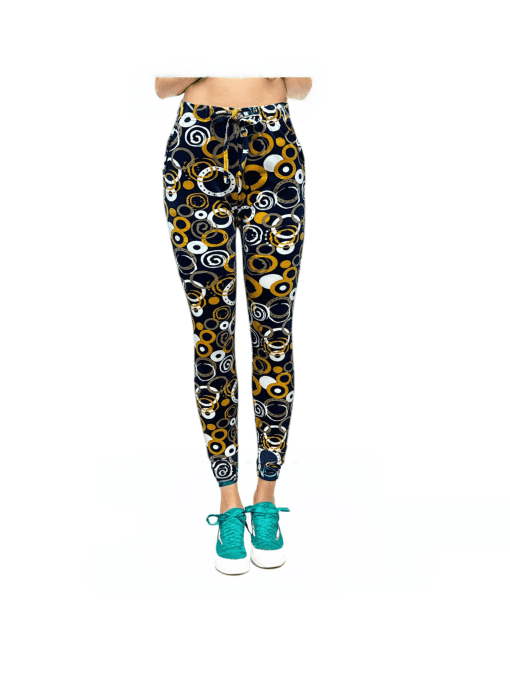 Women’s High-Waist Drawstring Leggings with Golden Ring Pattern – Ultra Soft, Stretchy, and Stylish Yoga Pants