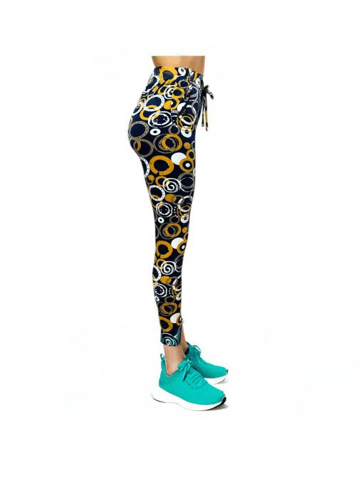 Women’s High-Waist Drawstring Leggings with Golden Ring Pattern – Ultra Soft, Stretchy, and Stylish Yoga Pants - Image 2