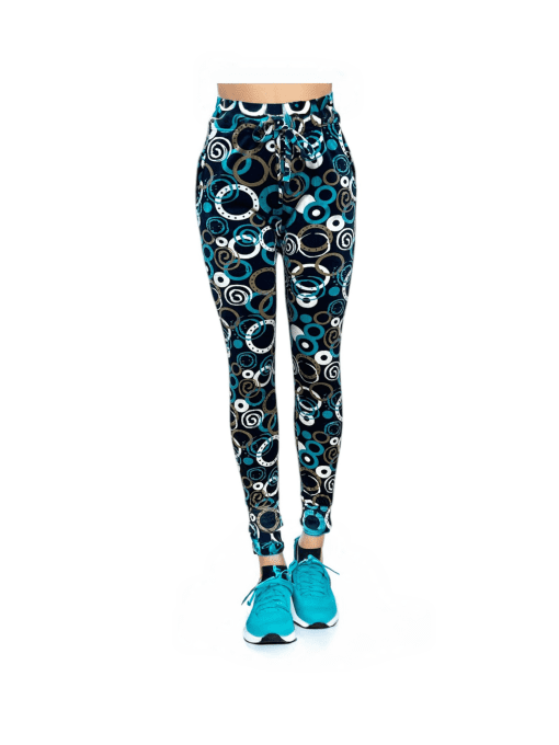 Women's High-Waist Abstract Print Drawstring Jogger Pants – Vibrant Circle Pattern, Comfortable Fit, Versatile Style