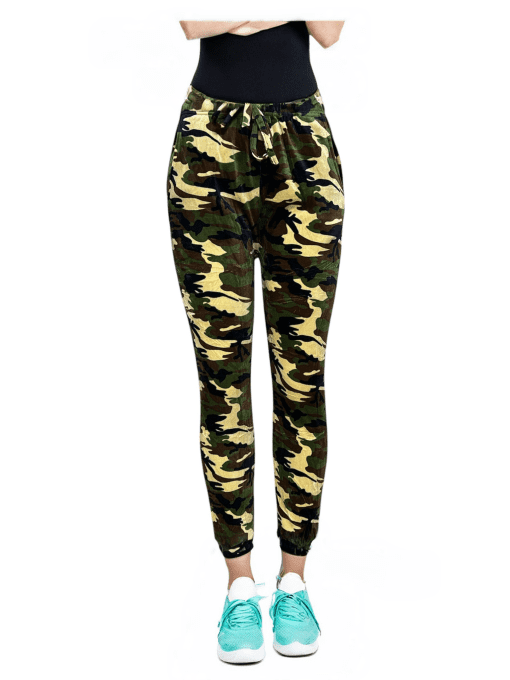 Women's Camo Print Drawstring Jogger Pants - High Waist, Relaxed Fit, Camouflage Pattern