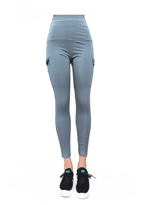 Women's Light Blue High-Waist Cargo Pocket Leggings - Soft & Stretchy Activewear Pants