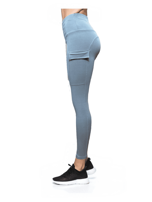 Women's Light Blue High-Waist Cargo Pocket Leggings - Soft & Stretchy Activewear Pants - Image 2