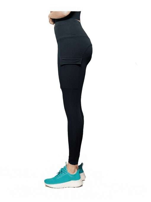 Women's Black High-Waist Cargo Pocket Leggings - Stretchy and Stylish for Active Lifestyle - Image 2