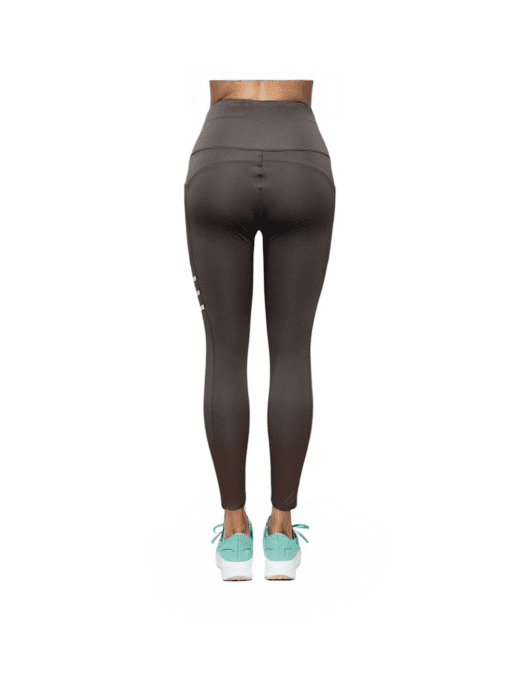 Women's High-Waist Chocolate Brown Fitness Leggings with Side Pockets and Reflective Accents - Image 3