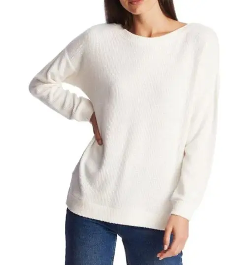 1.State Womens Cross Back Cozy Pullover Sweater White M