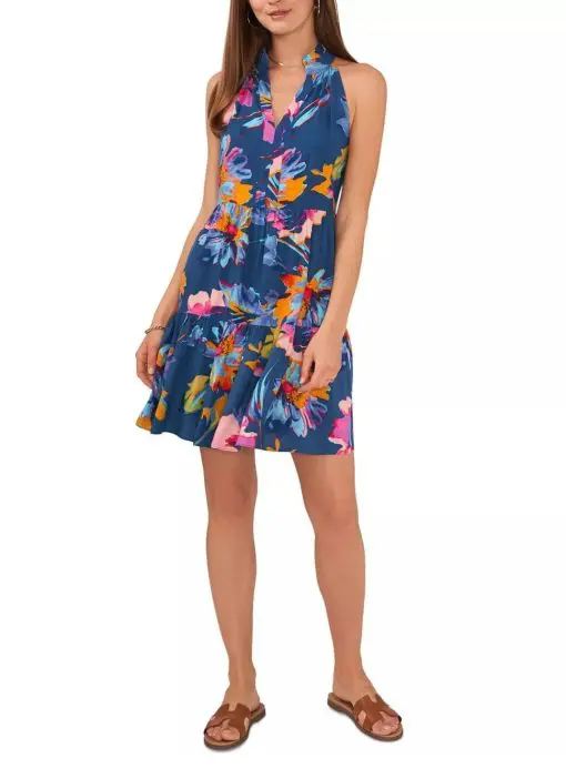 1.state Women's Printed Sleeveless Tiered Swim-Dress Cover-Up XS