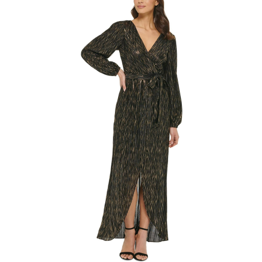 GUESS Metallic-Striped Faux-Wrap Max BlackGold 4 - Image 2