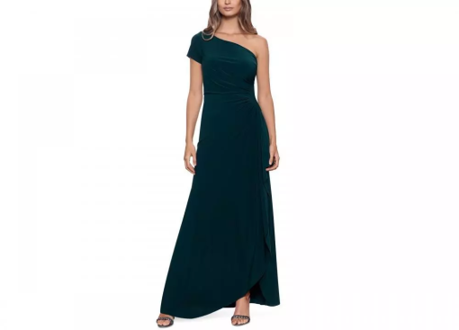 Betsy Adam Asymmetric Gown Forest 4 - Image 2