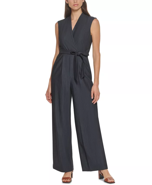 Calvin Klein Belted Chambray Jumpsuit Blue 4 - Image 2