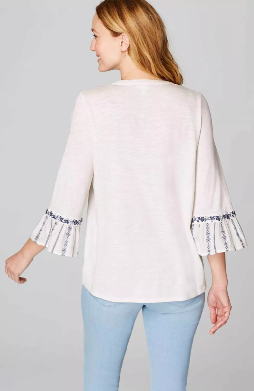 J. Jill Boho Bell Sleeve Embroidered V Neck S - Image 2