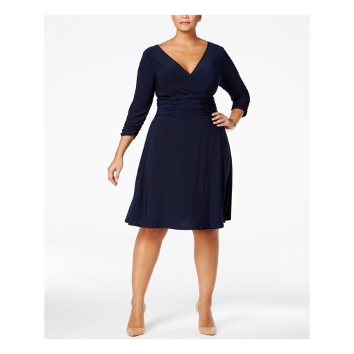 NY Collection Plus Size Ruched A-Line Dress Black 3X - Image 2