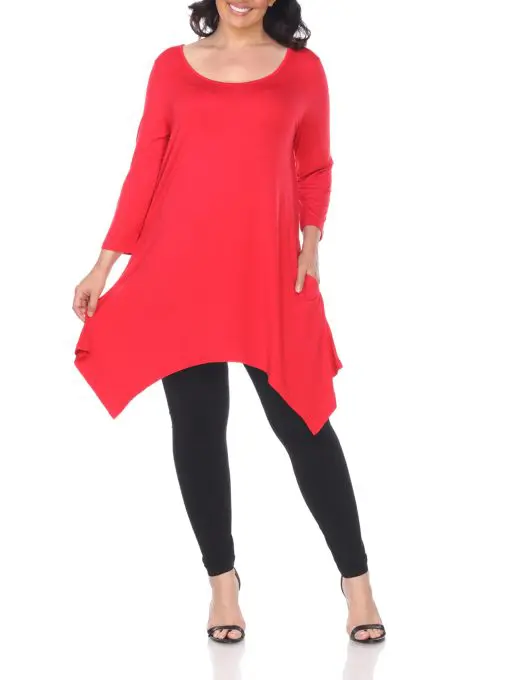 White Mark Women's Plus Size Makayla Tunic Top, Red - 1XL