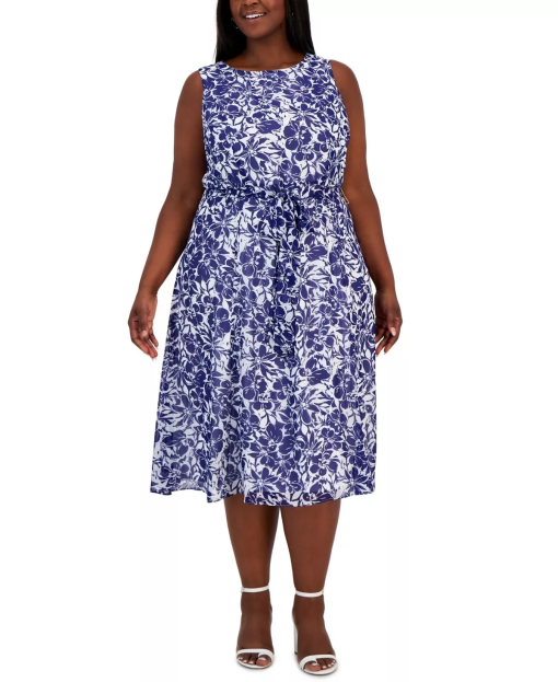 Kasper Plus Size Bianca Printed Round Royalwhite 2X - Image 2