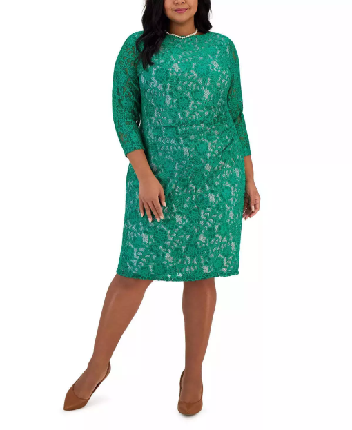 Kasper Plus Size Laurissa Lace Sheath Green Combo 2X - Image 2